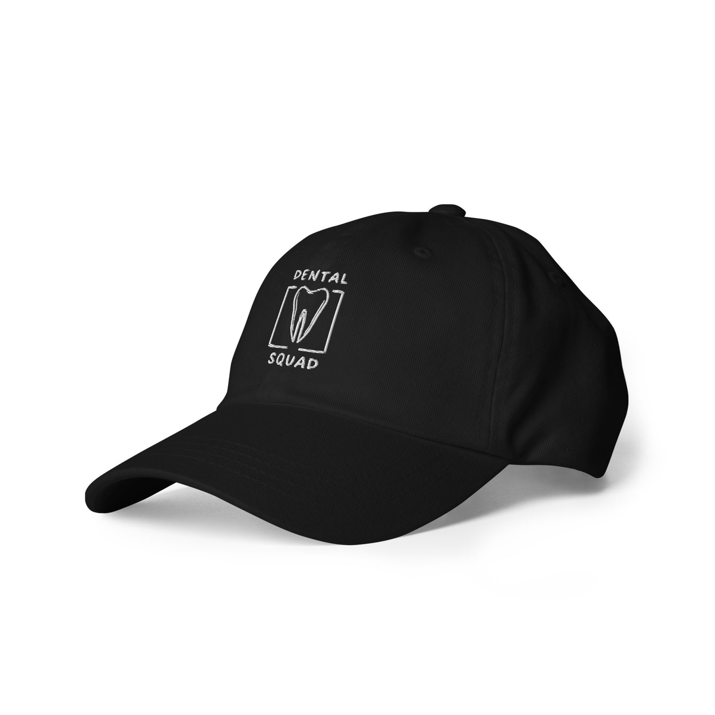 Schwarze Cap mit gesticktem 'Dental Squad'-Logo – ideal für Zahnmediziner und Dentalfans