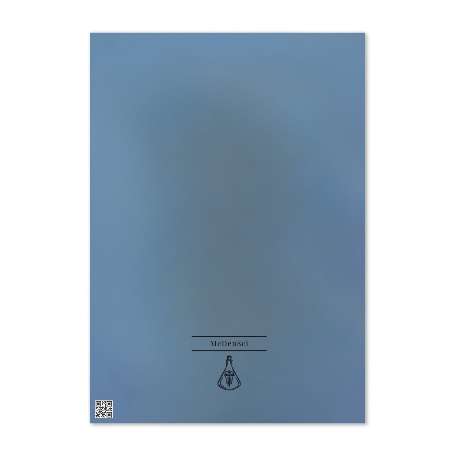 Grußkarte mit floralem Zahnmotiv aus bunten Blumen und „Congratulations“-Schriftzug auf blauem Hintergrund sowie MeDenSci-Logo auf der Rückseite