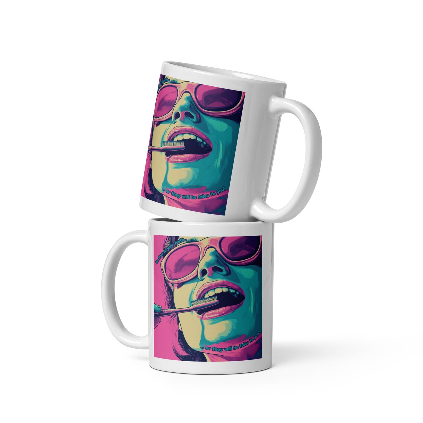 Tasse mit neonfarbenem Retro-Design im Vice City-Look – ideal für Zahnmediziner und Designliebhaber