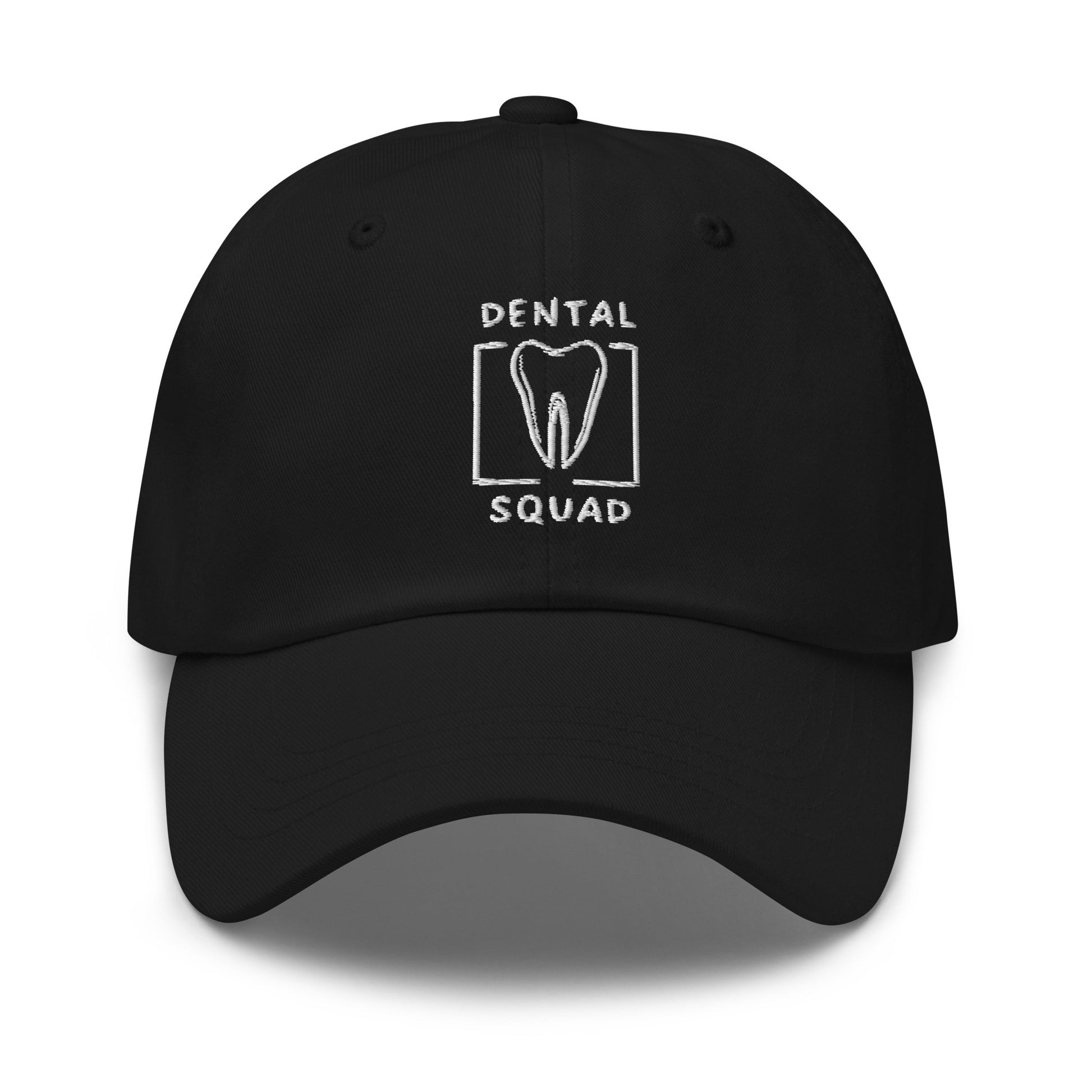 Schwarze Cap mit gesticktem 'Dental Squad'-Logo – ideal für Zahnmediziner und Dentalfans