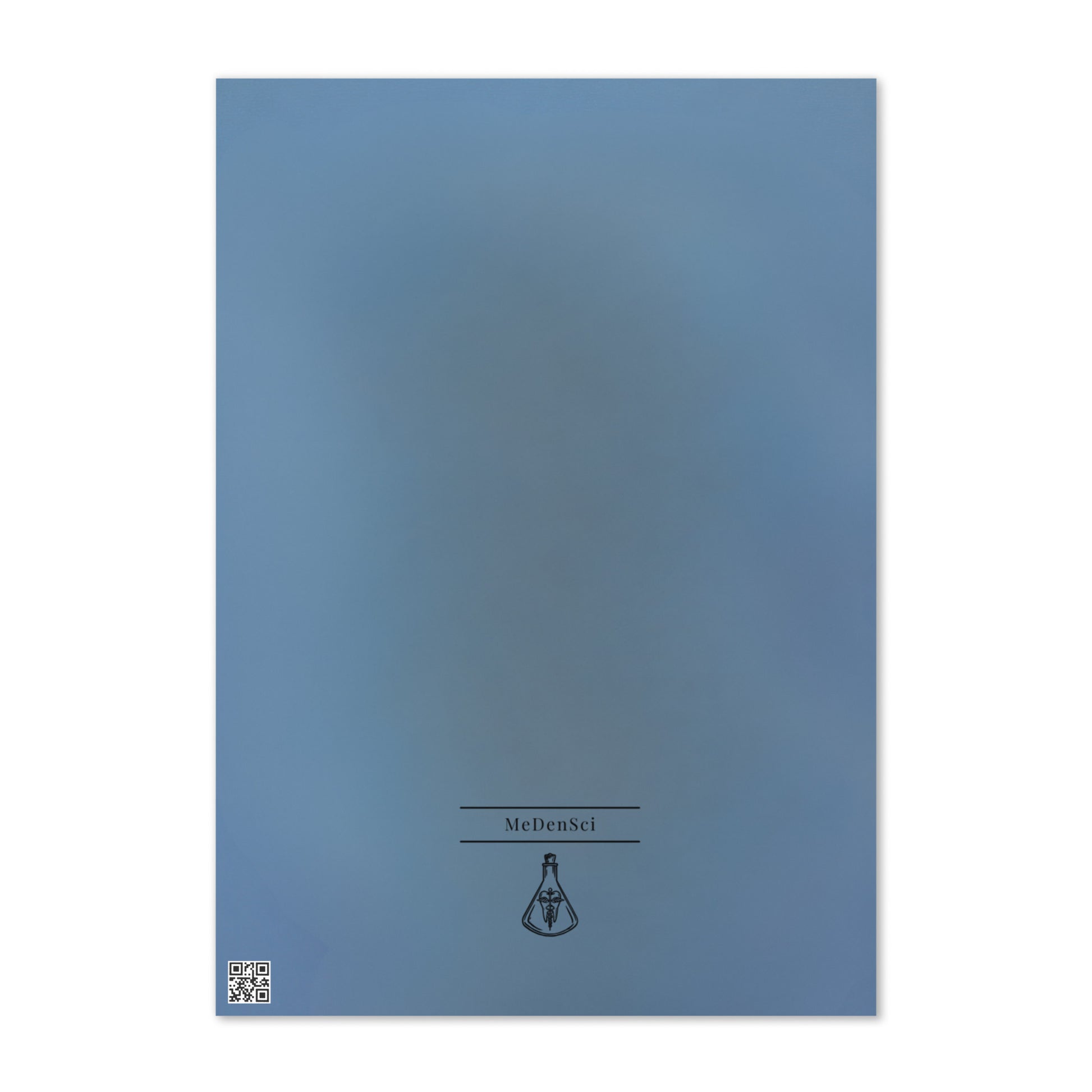Grußkarte mit floralem Zahnmotiv aus bunten Blumen und „Congratulations“-Schriftzug auf blauem Hintergrund sowie MeDenSci-Logo auf der Rückseite