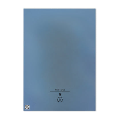 Grußkarte mit floralem Zahnmotiv aus bunten Blumen und „Congratulations“-Schriftzug auf blauem Hintergrund sowie MeDenSci-Logo auf der Rückseite