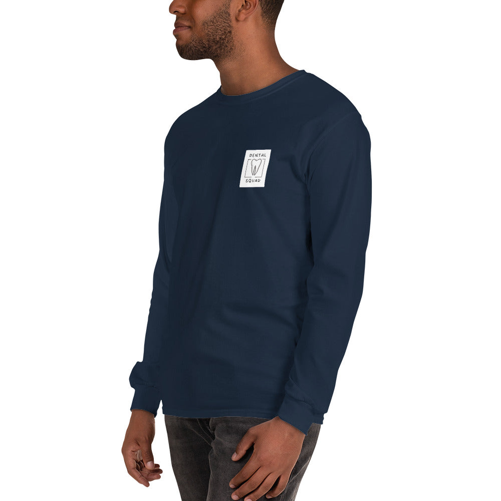 Dunkelblaues Langarmshirt für Zahnärzte mit minimalistischem Design – Vorderseite