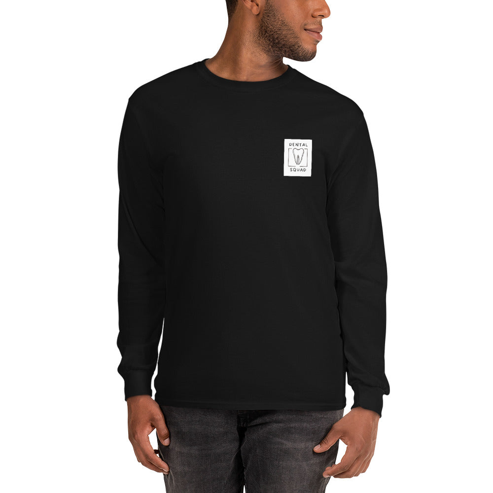 Langarmshirt für Zahnmediziner mit Zahn-Icon auf der Vorderseite – Schwarz