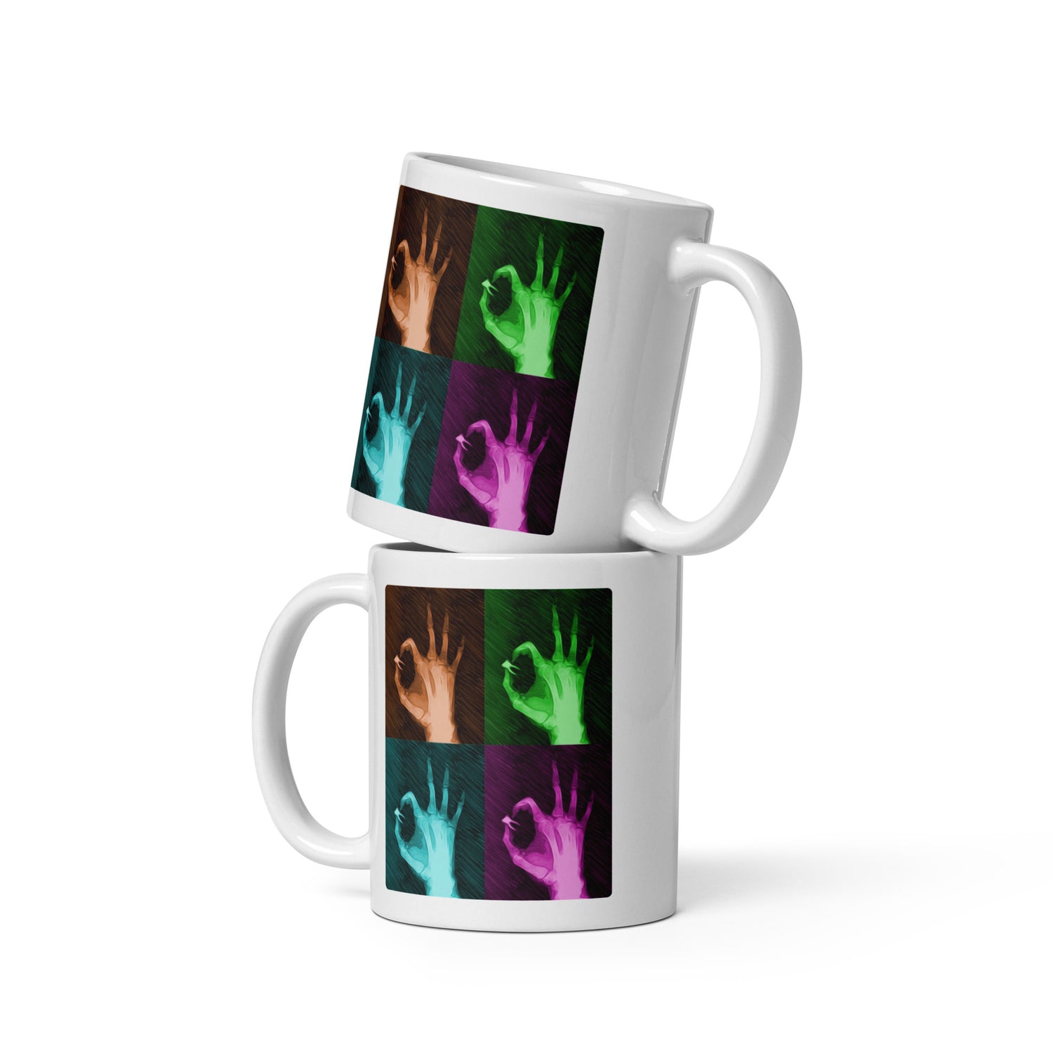 Tasse mit farbenfrohem Pop-Art-Design – ideal für Kunst- und Zahnmedizinfans.