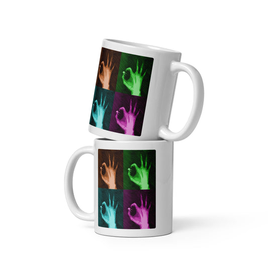 Tasse mit farbenfrohem Pop-Art-Design – ideal für Kunst- und Zahnmedizinfans.