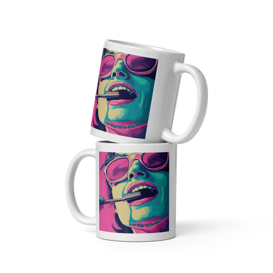Tasse mit neonfarbenem Retro-Design im Vice City-Look – ideal für Zahnmediziner und Designliebhaber
