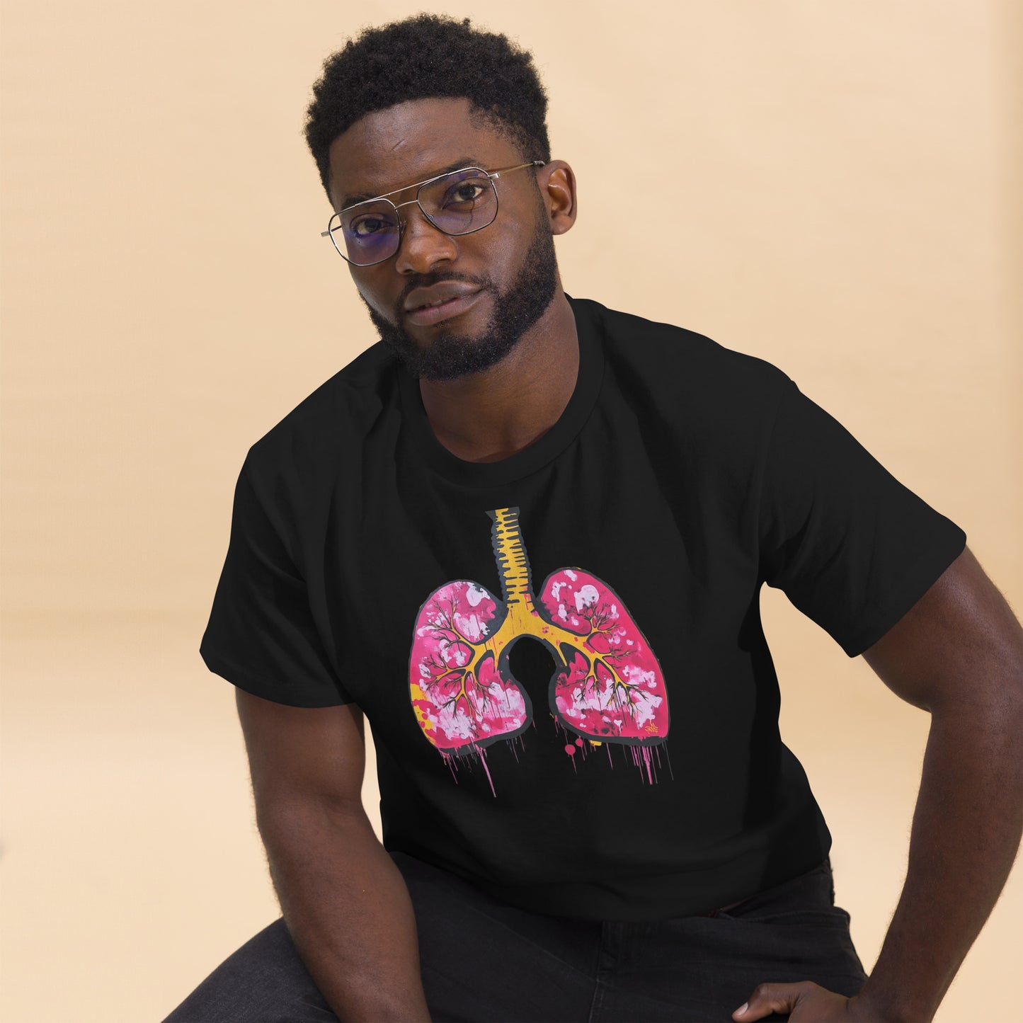 Unisex-T-Shirt aus Baumwolle mit farbenfrohem Lungenmotiv – ideal für Mediziner und Kunstliebhaber