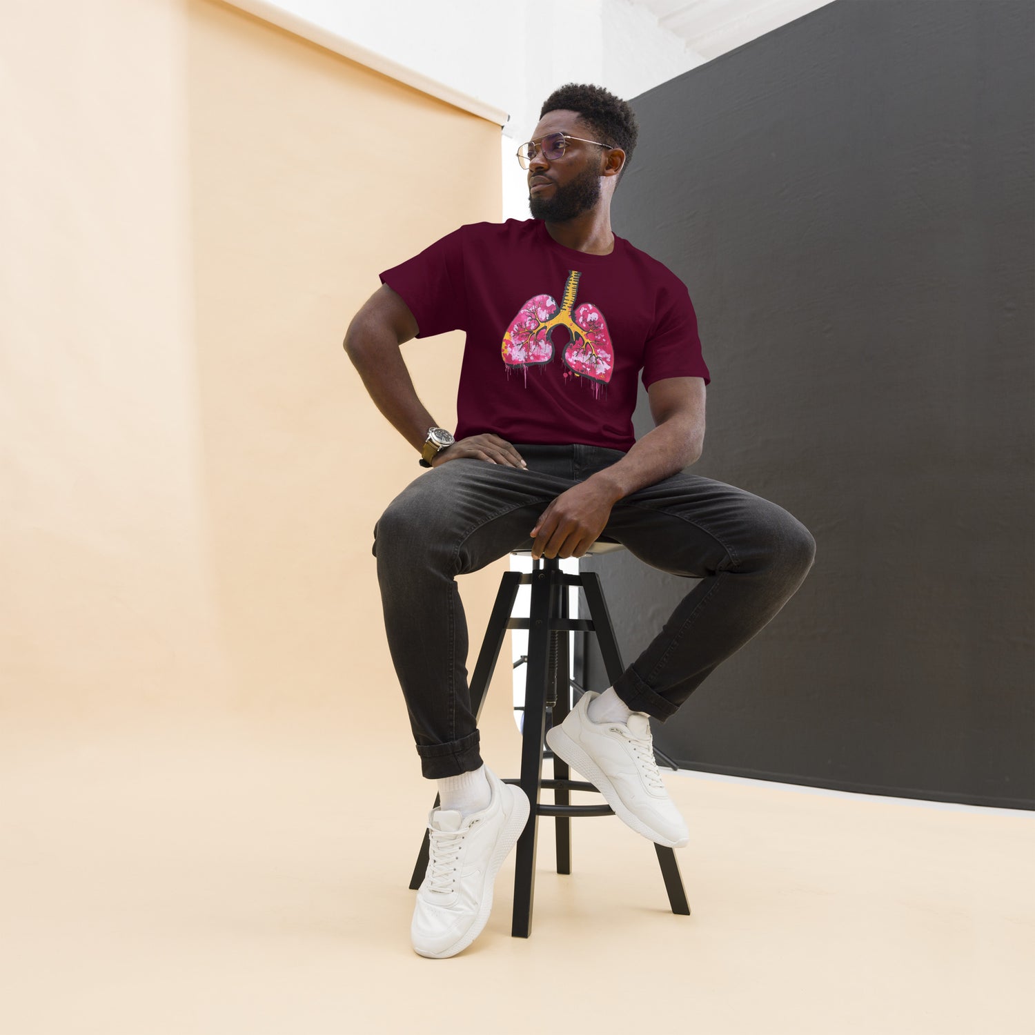 Unisex-T-Shirt aus Baumwolle mit farbenfrohem Lungenmotiv – ideal für Mediziner und Kunstliebhaber