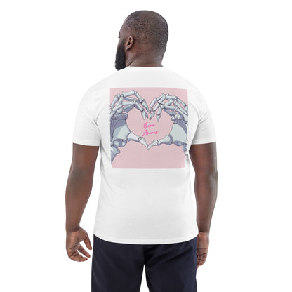 Unisex-T-Shirt mit Herz und auf der Rückseite Skelett-Handmotiv und Schriftzug 'Bone Amour' – perfekt für angehende Orthopäden und Mediziner