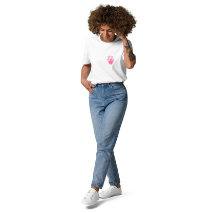 Unisex-T-Shirt mit Herz und auf der Rückseite Skelett-Handmotiv und Schriftzug 'Bone Amour' – perfekt für angehende Orthopäden und Mediziner