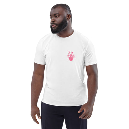 Unisex-T-Shirt mit Herz und auf der Rückseite Skelett-Handmotiv und Schriftzug 'Bone Amour' – perfekt für angehende Orthopäden und Mediziner