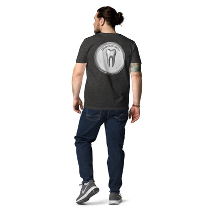 Unisex-T-Shirt mit großem 'Licence to Drill'-Design und Zahnmotiv auf der Rückseite – stilvoll und nachhaltig