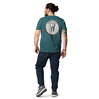 Unisex-T-Shirt mit großem 'Licence to Drill'-Design und Zahnmotiv auf der Rückseite – stilvoll und nachhaltig