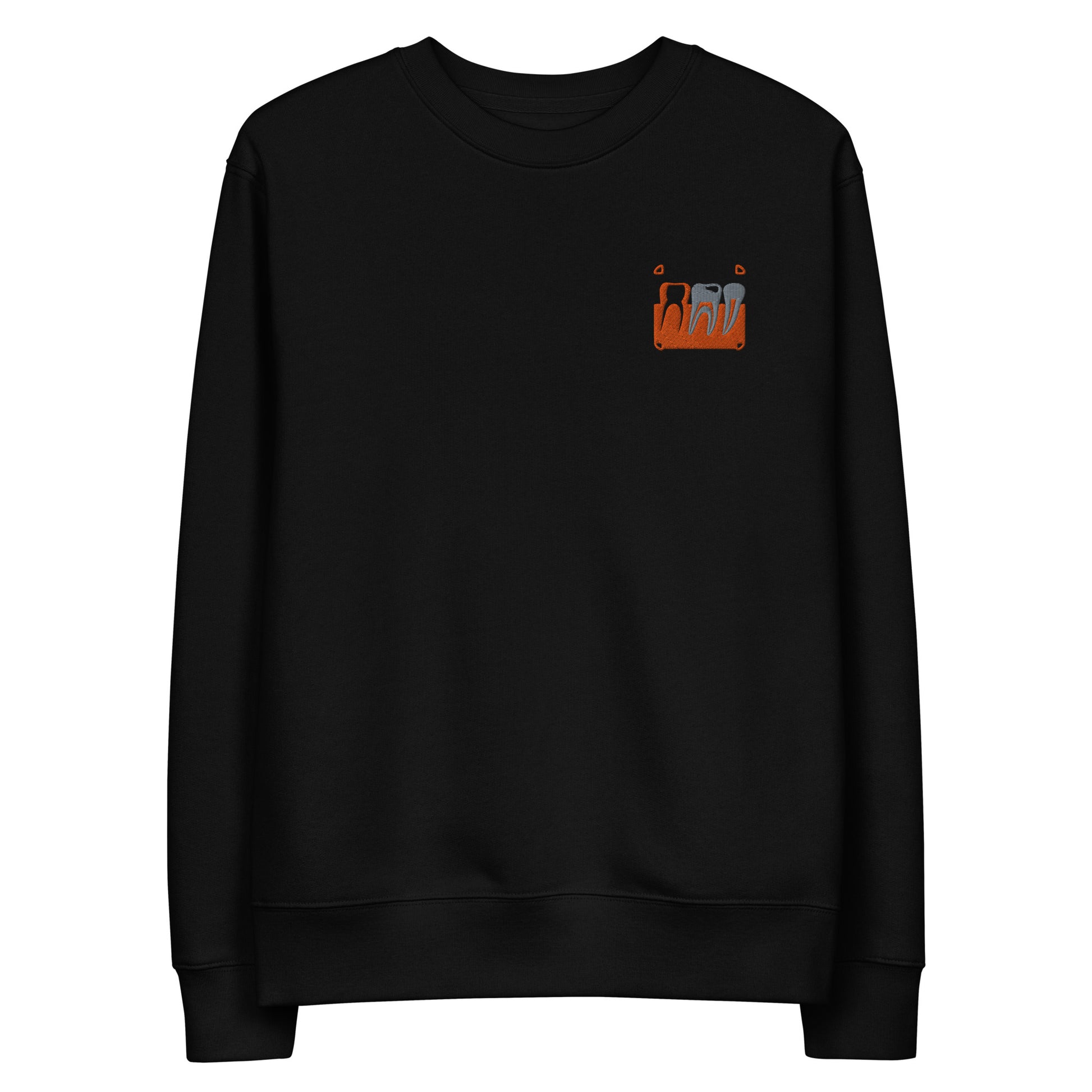 Unisex Bio-Pullover mit kleinem gesticktem Retro-Röntgenmotiv im Pop-up-Stil auf der Brust – minimalistischer Dental-Sweater für Zahnmedizin- und Streetwear-Fans in Schwarz oder Weiß