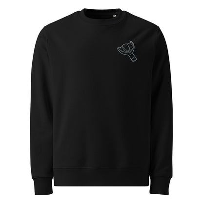 Minimalistischer Unisex Bio-Pullover mit kleinem gesticktem Oberkiefer-Abdrucklöffel-Motiv auf der Brust – cleaner Dental-Sweater in Schwarz oder Weiß