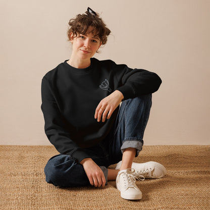 Minimalistischer Unisex Bio-Pullover mit kleinem gesticktem Oberkiefer-Abdrucklöffel-Motiv auf der Brust – cleaner Dental-Sweater in Schwarz oder Weiß