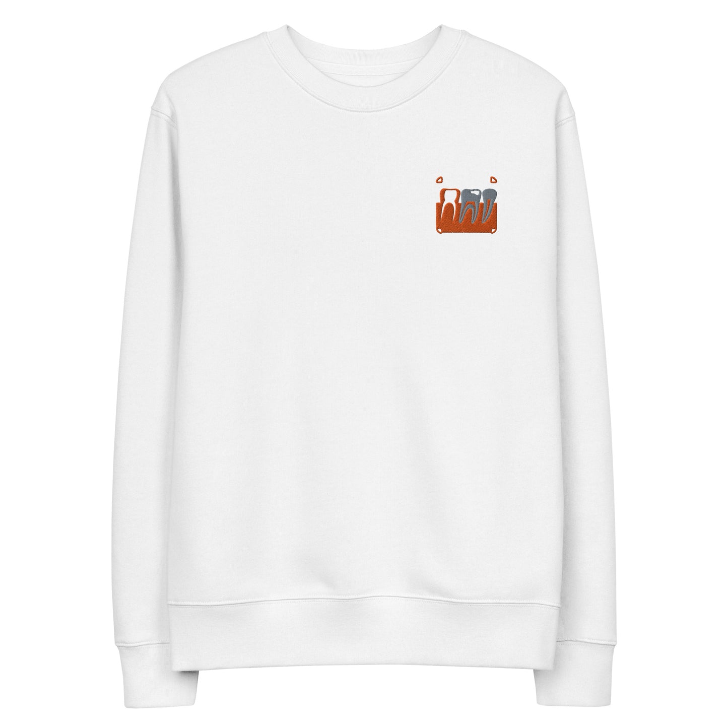 Unisex Bio-Pullover mit kleinem gesticktem Retro-Röntgenmotiv im Pop-up-Stil auf der Brust – minimalistischer Dental-Sweater für Zahnmedizin- und Streetwear-Fans in Schwarz oder Weiß