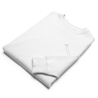 Minimalistischer Unisex-Bio-Pullover mit kleinem gesticktem Winkelstück-Motiv in Schwarz oder Weiß – cleaner Dental-Streetwear-Look für Alltag, Uni und Praxis