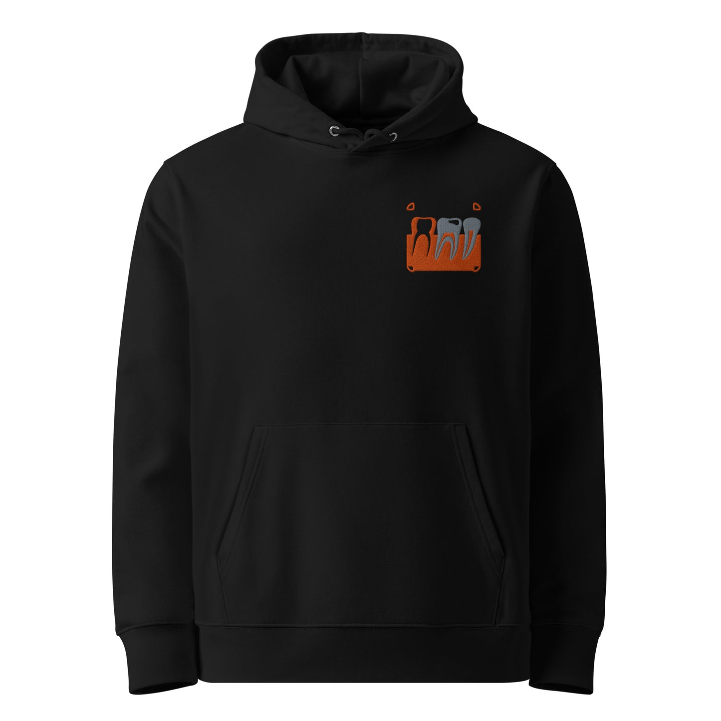 Unisex Bio-Kapuzenpullover mit kleinem gesticktem Retro-Röntgenmotiv im Pop-up-Stil auf der Brust – minimalistischer Hoodie für Zahnmedizin- und Dental-Aesthetic-Fans in Schwarz oder Weiß
