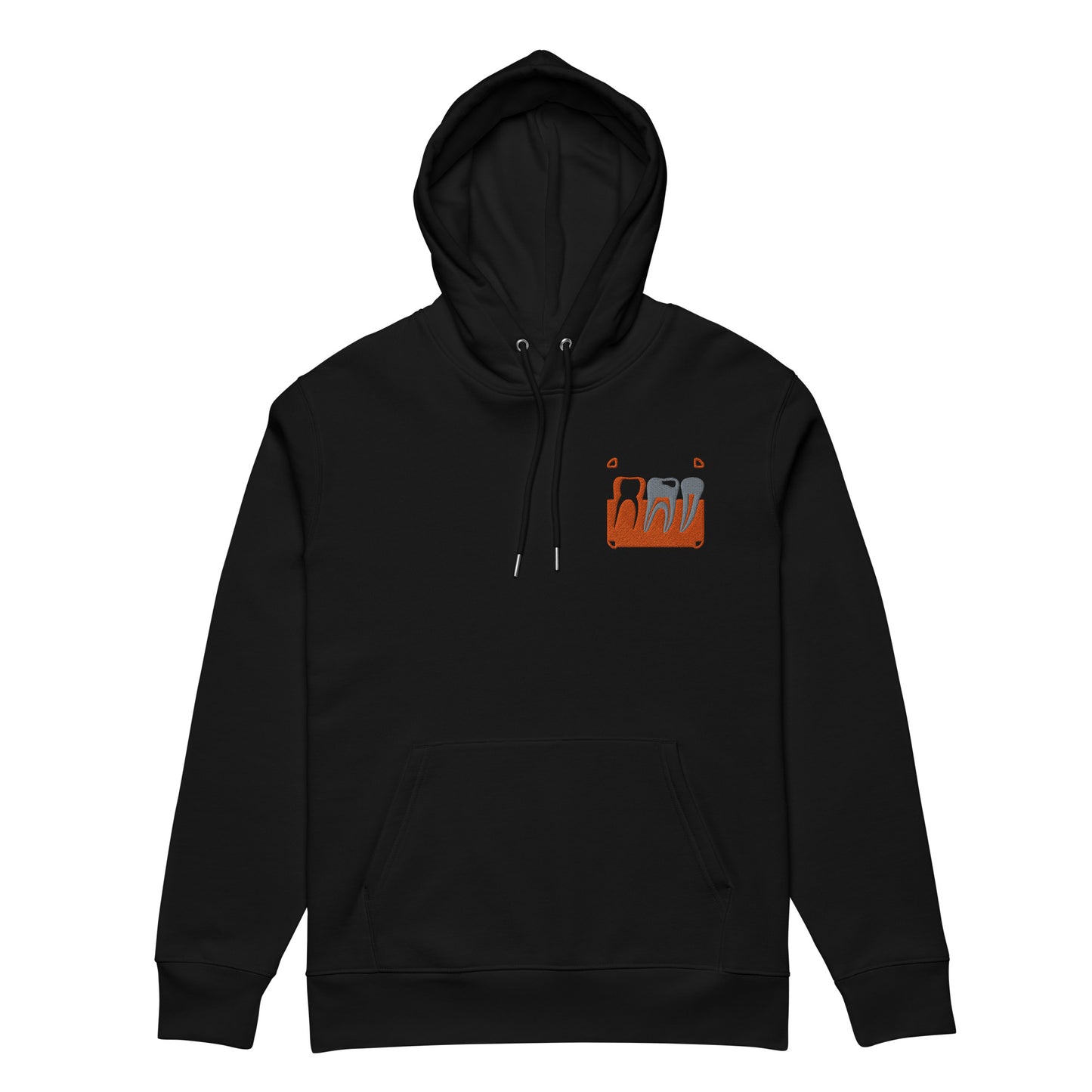 Unisex Bio-Kapuzenpullover mit kleinem gesticktem Retro-Röntgenmotiv im Pop-up-Stil auf der Brust – minimalistischer Hoodie für Zahnmedizin- und Dental-Aesthetic-Fans in Schwarz oder Weiß
