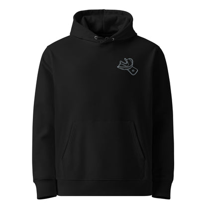 Umweltfreundlicher Unisex-Bio-Kapuzenpullover mit gesticktem Unterkiefer-Abdrucklöffel-Motiv – minimalistischer Dental-Hoodie in Schwarz und Weiß mit cleanem Streetwear-Look
