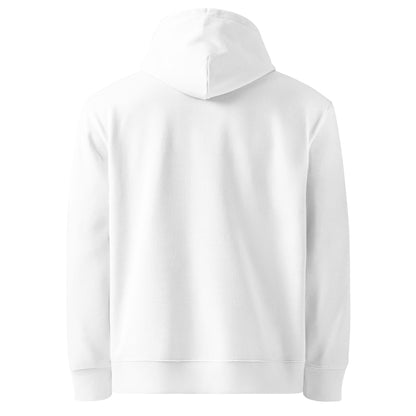 Umweltfreundlicher Unisex-Kapuzenpullover mit kleinem gesticktem Oberkiefer-Abdrucklöffel-Motiv auf der Brust – minimalistischer Dental-Hoodie in Schwarz oder Weiß