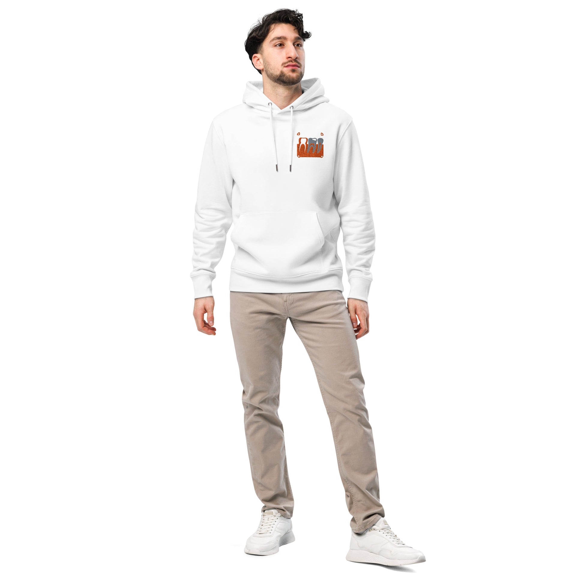 Unisex Bio-Kapuzenpullover mit kleinem gesticktem Retro-Röntgenmotiv im Pop-up-Stil auf der Brust – minimalistischer Hoodie für Zahnmedizin- und Dental-Aesthetic-Fans in Schwarz oder Weiß
