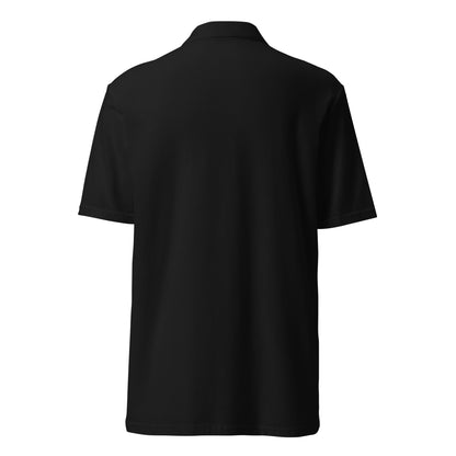 Minimalistisches Unisex-Piqué-Poloshirt mit kleinem gesticktem Winkelstück-Motiv in schwarz, navy oder weiß – cleaner Dental-Workwear-Look für Praxis, Klinik und Alltag