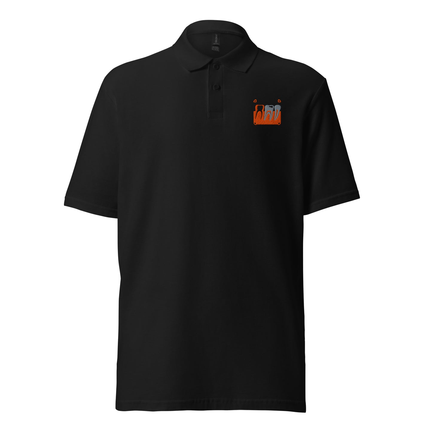 Unisex Piqué-Poloshirt mit kleinem gesticktem Retro-Röntgenmotiv im Pop-up-Stil auf der Brust – minimalistisches Dental-Workwear-Polo für Zahnmedizin- und Streetwear-Fans in Schwarz, Sportgrau, Navy oder Weiß