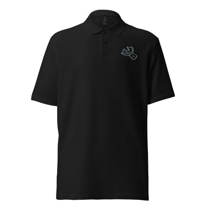 Minimalistisches Unisex-Piqué-Poloshirt mit gesticktem Unterkiefer-Abdrucklöffel-Motiv – professioneller Dental-Look in schwarz, navy und weiß