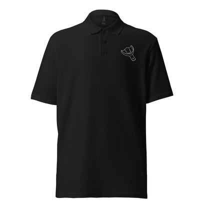 Unisex Piqué-Poloshirt mit kleinem gesticktem Oberkiefer-Abdrucklöffel-Motiv auf der Brust – minimalistisches Dental-Poloshirt in Schwarz, Navy oder Weiß