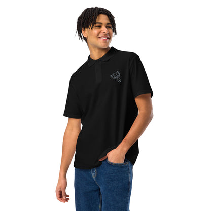 Unisex Piqué-Poloshirt mit kleinem gesticktem Oberkiefer-Abdrucklöffel-Motiv auf der Brust – minimalistisches Dental-Poloshirt in Schwarz, Navy oder Weiß