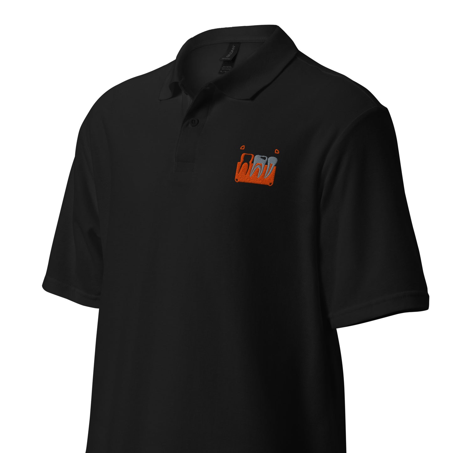 Unisex Piqué-Poloshirt mit kleinem gesticktem Retro-Röntgenmotiv im Pop-up-Stil auf der Brust – minimalistisches Dental-Workwear-Polo für Zahnmedizin- und Streetwear-Fans in Schwarz, Sportgrau, Navy oder Weiß