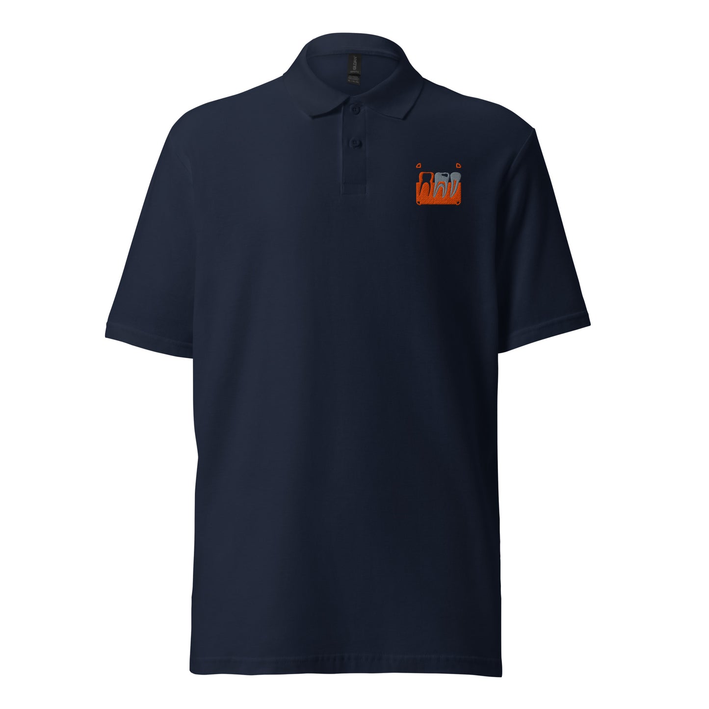 Unisex Piqué-Poloshirt mit kleinem gesticktem Retro-Röntgenmotiv im Pop-up-Stil auf der Brust – minimalistisches Dental-Workwear-Polo für Zahnmedizin- und Streetwear-Fans in Schwarz, Sportgrau, Navy oder Weiß