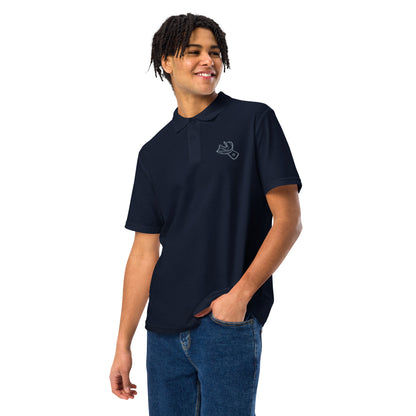 Minimalistisches Unisex-Piqué-Poloshirt mit gesticktem Unterkiefer-Abdrucklöffel-Motiv – professioneller Dental-Look in schwarz, navy und weiß