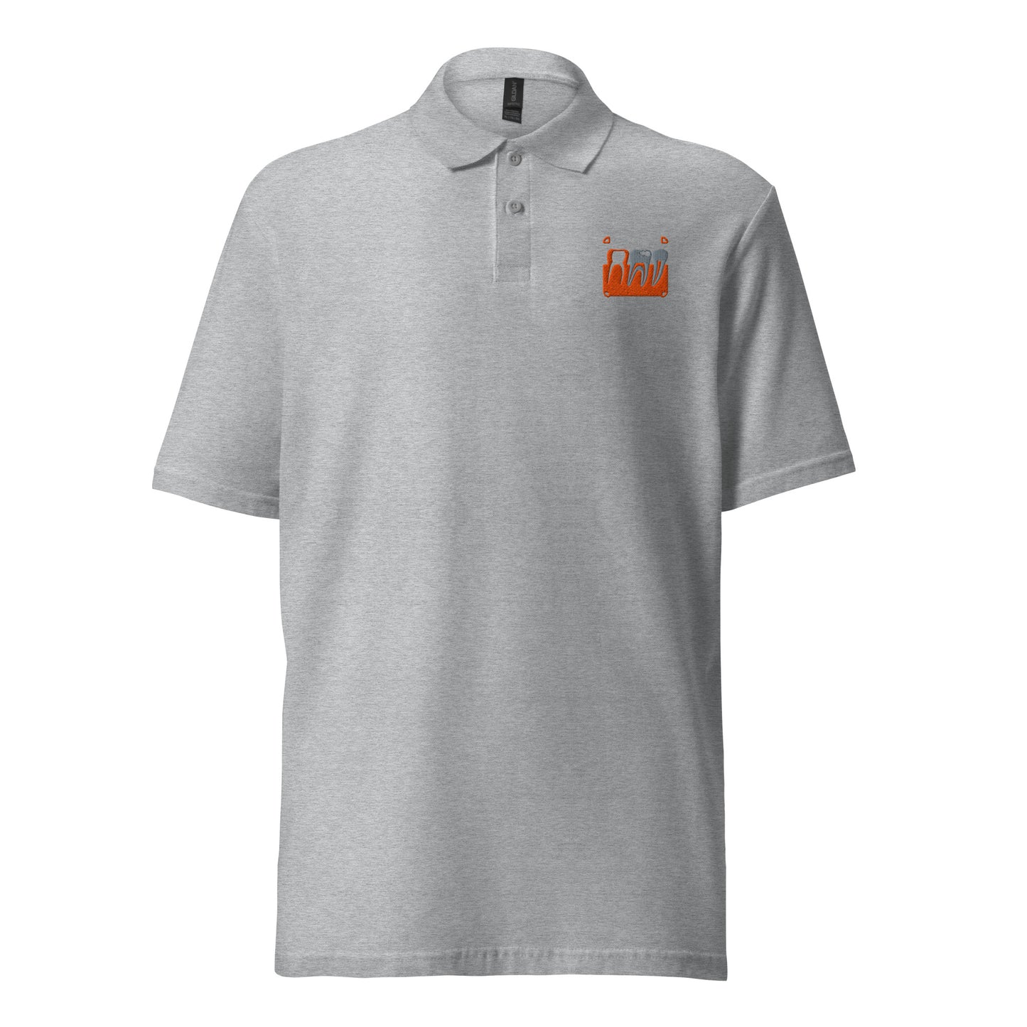Unisex Piqué-Poloshirt mit kleinem gesticktem Retro-Röntgenmotiv im Pop-up-Stil auf der Brust – minimalistisches Dental-Workwear-Polo für Zahnmedizin- und Streetwear-Fans in Schwarz, Sportgrau, Navy oder Weiß